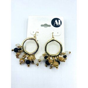 A&I Beaded Hoop Earrings Goldtone Multi Color Beaded Dangle Hook Earrings New